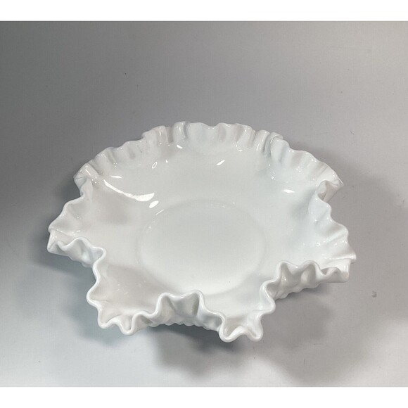 Vintage Fenton White Hobnail Milk Glass Crimped Candy/Nut Dish 8" - Picture 3 of 6